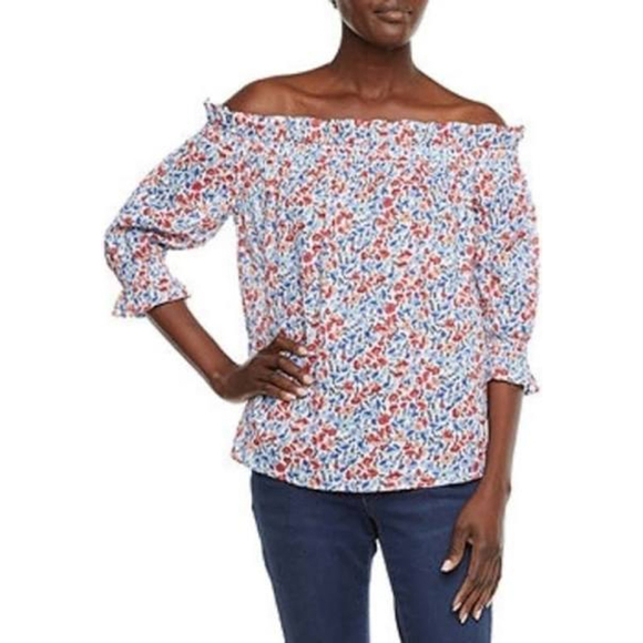 NWT St. John's Bay XXL Red White Blue FLORAL Off-the-Shoulder Top WOMENS XXL 2X - Picture 7 of 7
